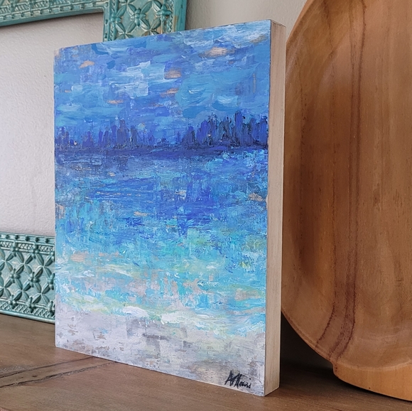 Acrylic Painting on Wood Beach Water Landscape Nautical - Picture 3 of 4